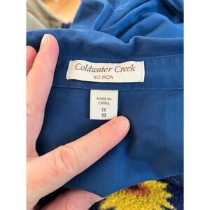 Coldwater Creek Women 1X 18 Blue No Iron 100% Cotton Button Down Shirt 4013564